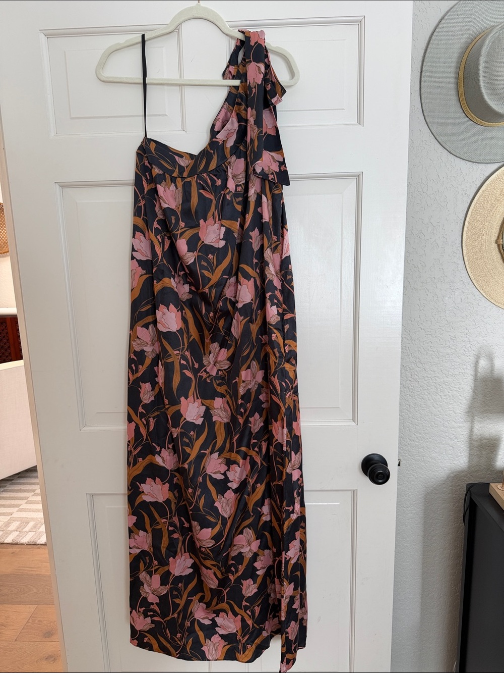 Free People Floral One-Shoulder Maxi Dress with Pink Flowers